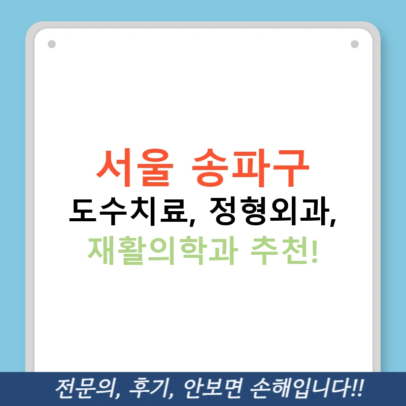 서울 송파구 도수치료, 정형외과, 재활의학과 추천!